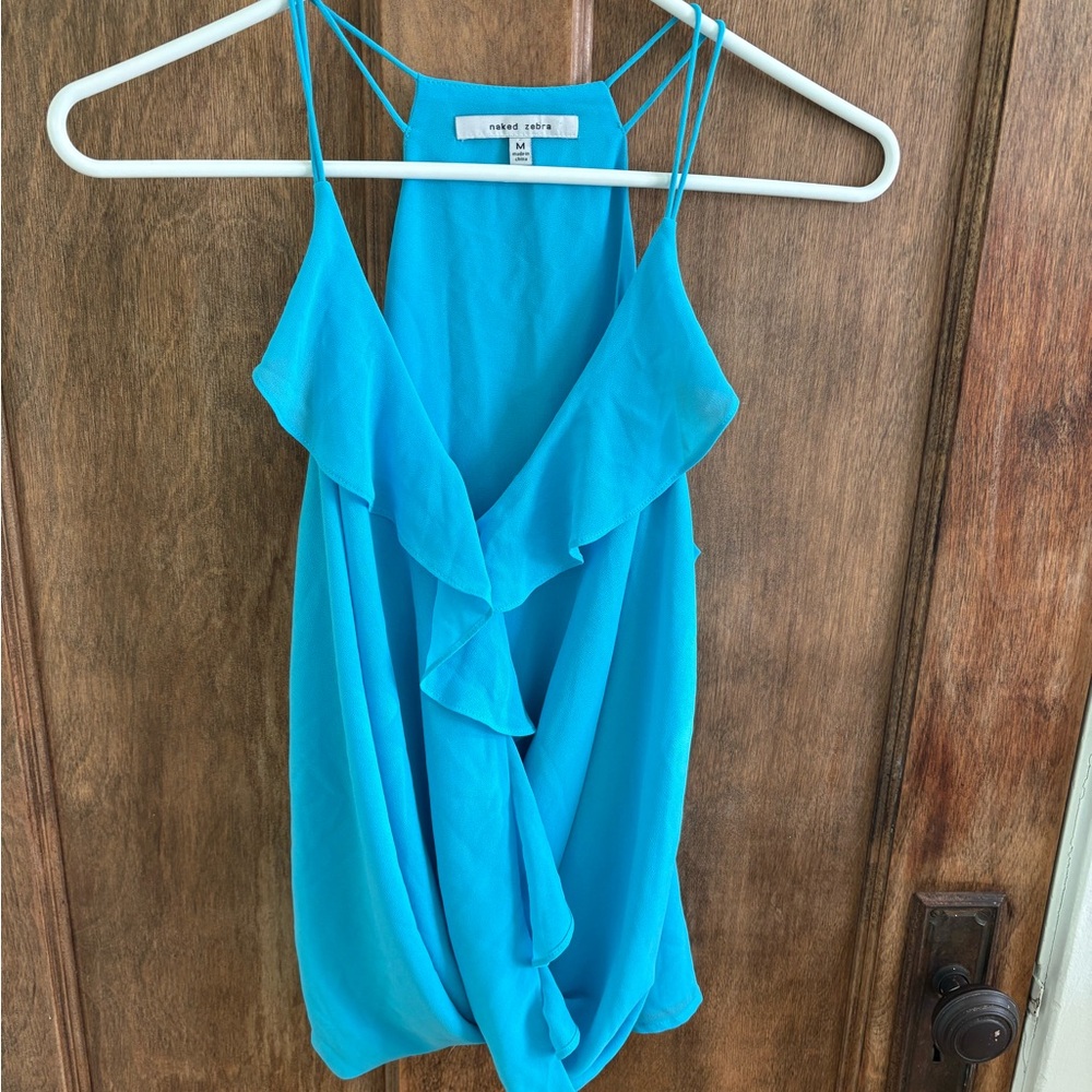 Naked Zebra Turquoise Ruffle Blouse